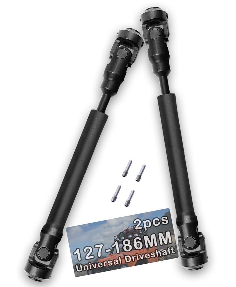 ARRCat 2PCS 127-186MM Universal Drive Shaft RC Upgrades for 1/10 Axial SCX10 SCX10-II Redcat D90 Gen7 /Pro RC4WD GEN8 RC Crawler,RC Upgrade Parts Hop-Ups,Steel Full Metal Drive Shaft,Black (127-186 MM,2PCS) - Image 1